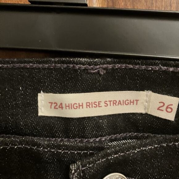 Levis 724 High Rise Straight Crop Ripped Women's Jeans Size 26 Dark Wash Stretch - Picture 2 of 11
